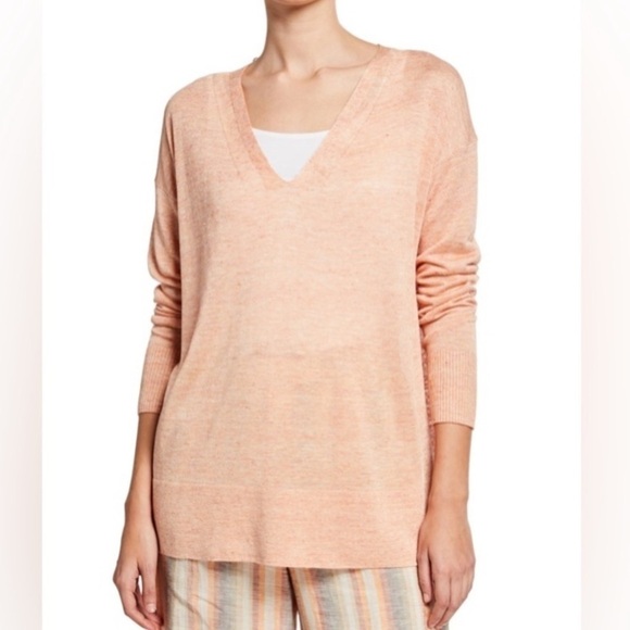 J. Crew Open Sided V-neck Sweater Linen Peachy Orange - Size XS - Picture 1 of 5